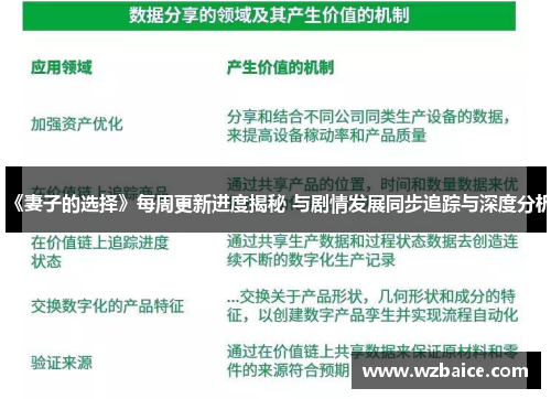 《妻子的选择》每周更新进度揭秘 与剧情发展同步追踪与深度分析